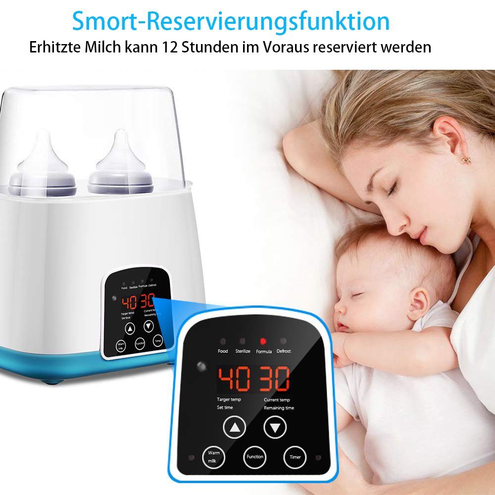 iceagle Babyflaschenwärmer 6 in 1 Flaschenwärmer Baby, Flaschenwärmer für 2 Flaschen, Babykostwärmer mit LCD-Display