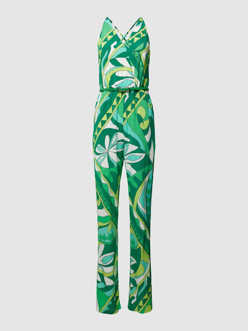 Jumpsuit mit Bindegürtel Modell 'Retro' in grün