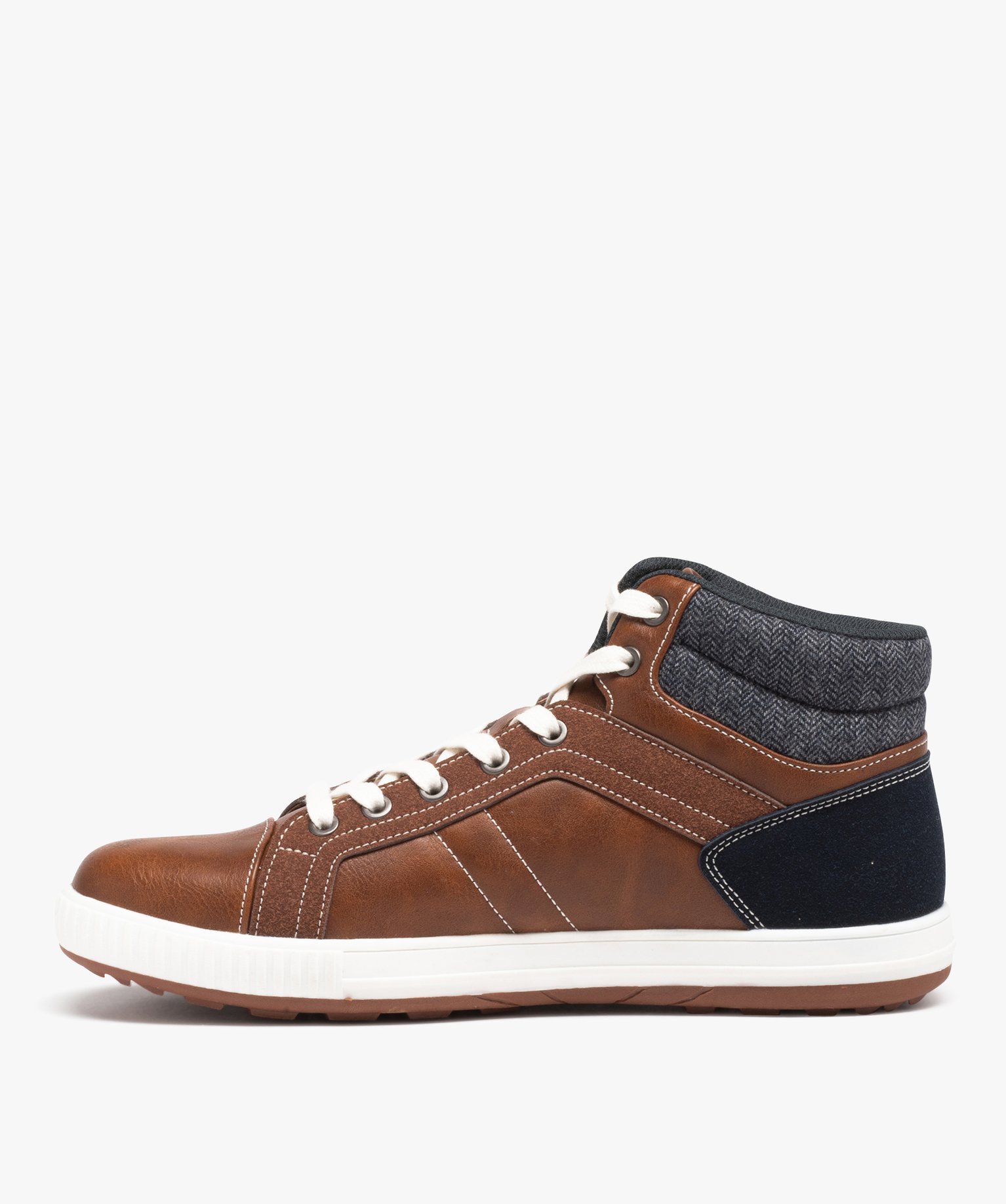Baskets homme mid-cut bicolores style casual à lacets marron | GEMO