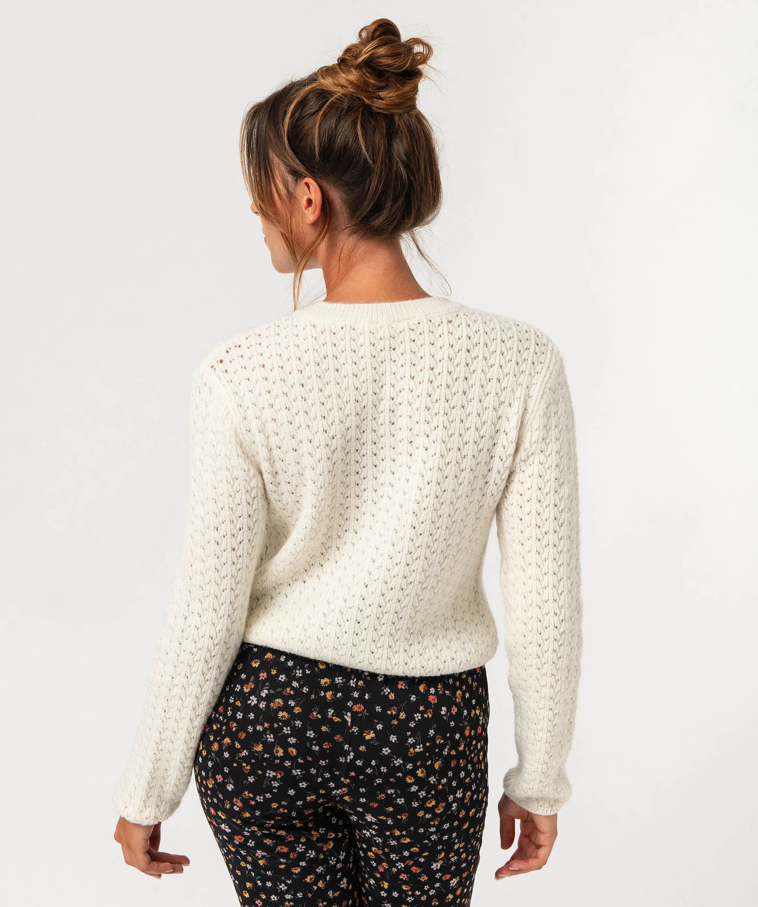 Gilet court en maille ajourée femme ecru | GEMO