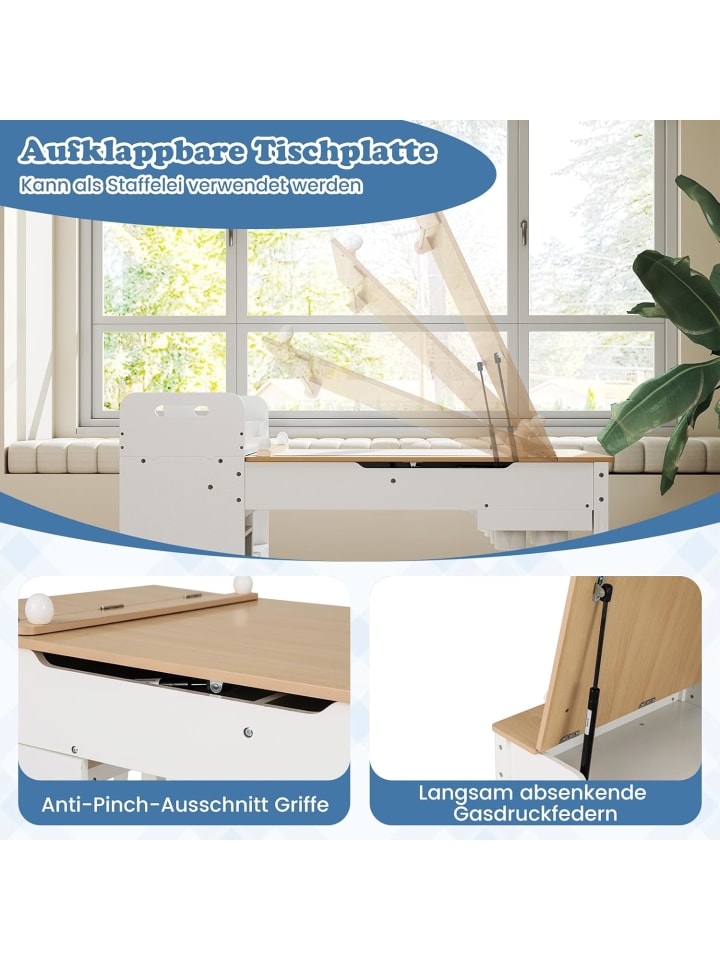 COSTWAY Kindertisch Set 3 in 1 mit Staffelei & Stauraum in Beige günstig kaufen onesize