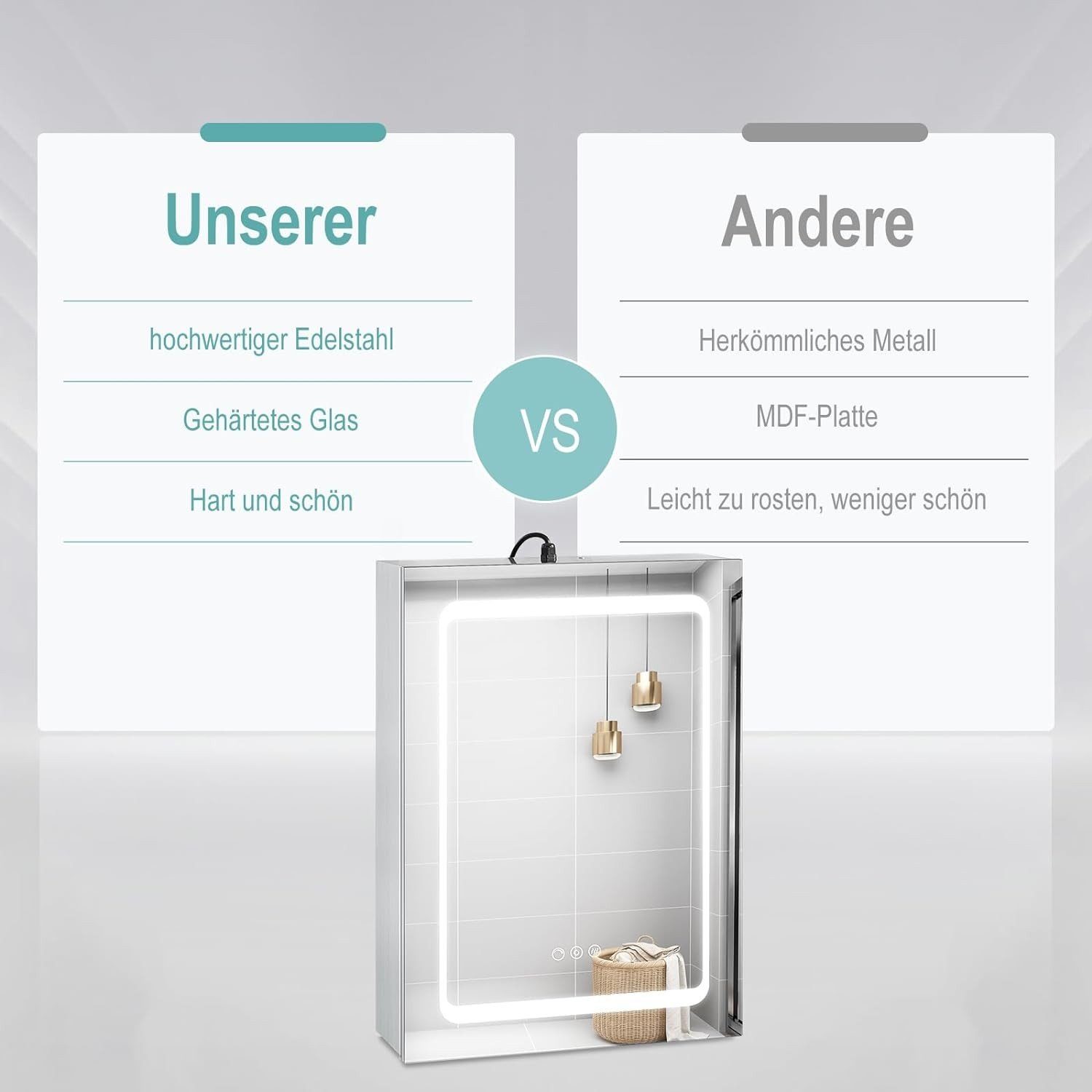 EUGAD Spiegelschrank (1-St) mit Beleuchtung, verstellbare Lichtfarbe