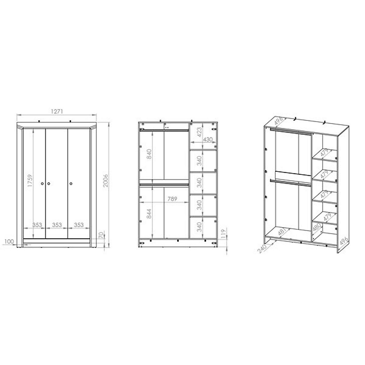 Jugendzimmer-Set Terni 4-teilig mit Kleiderschrank, Sideboard, Bett und Nachtkonsole