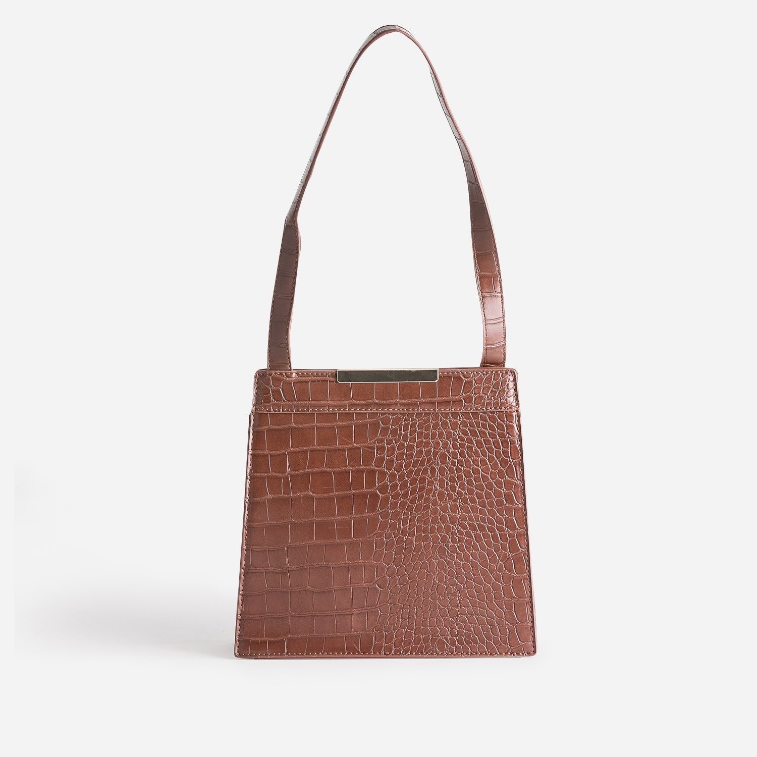 Sac à main cognac embossé effet croco