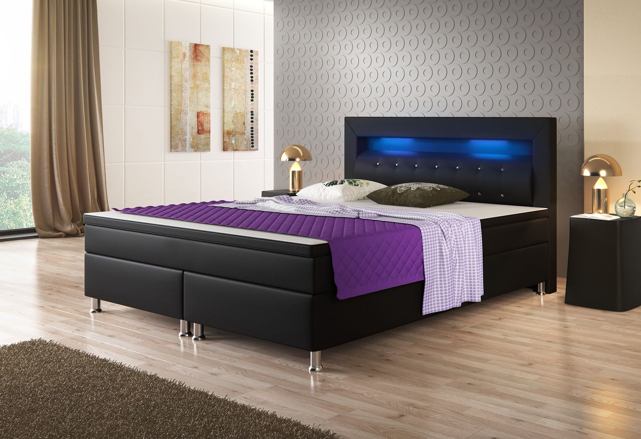 IHG Boxspringbett Monaco 180x200 cm Kunstleder Schwarz