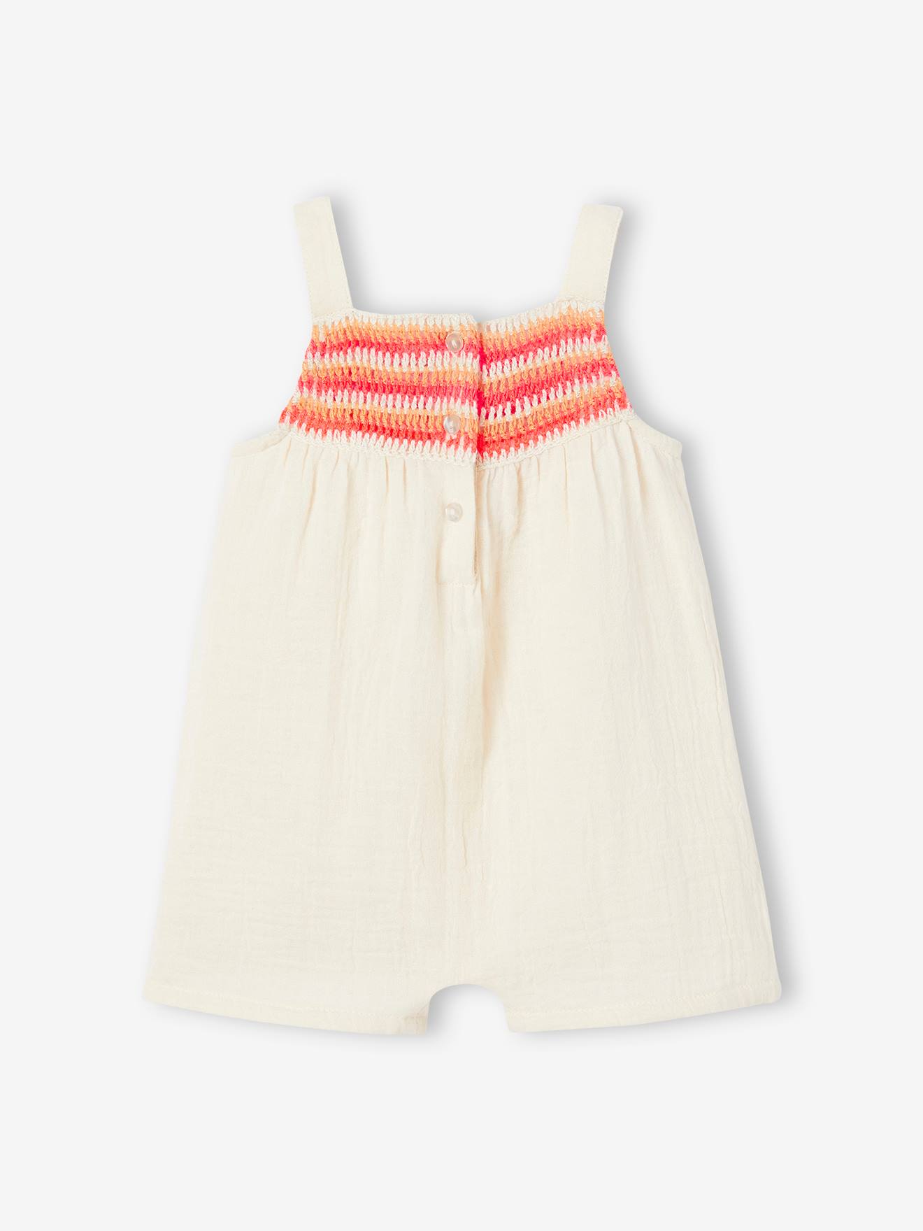 Vertbaudet Baby Kurzoverall mit Häkelspitze - wollweiß