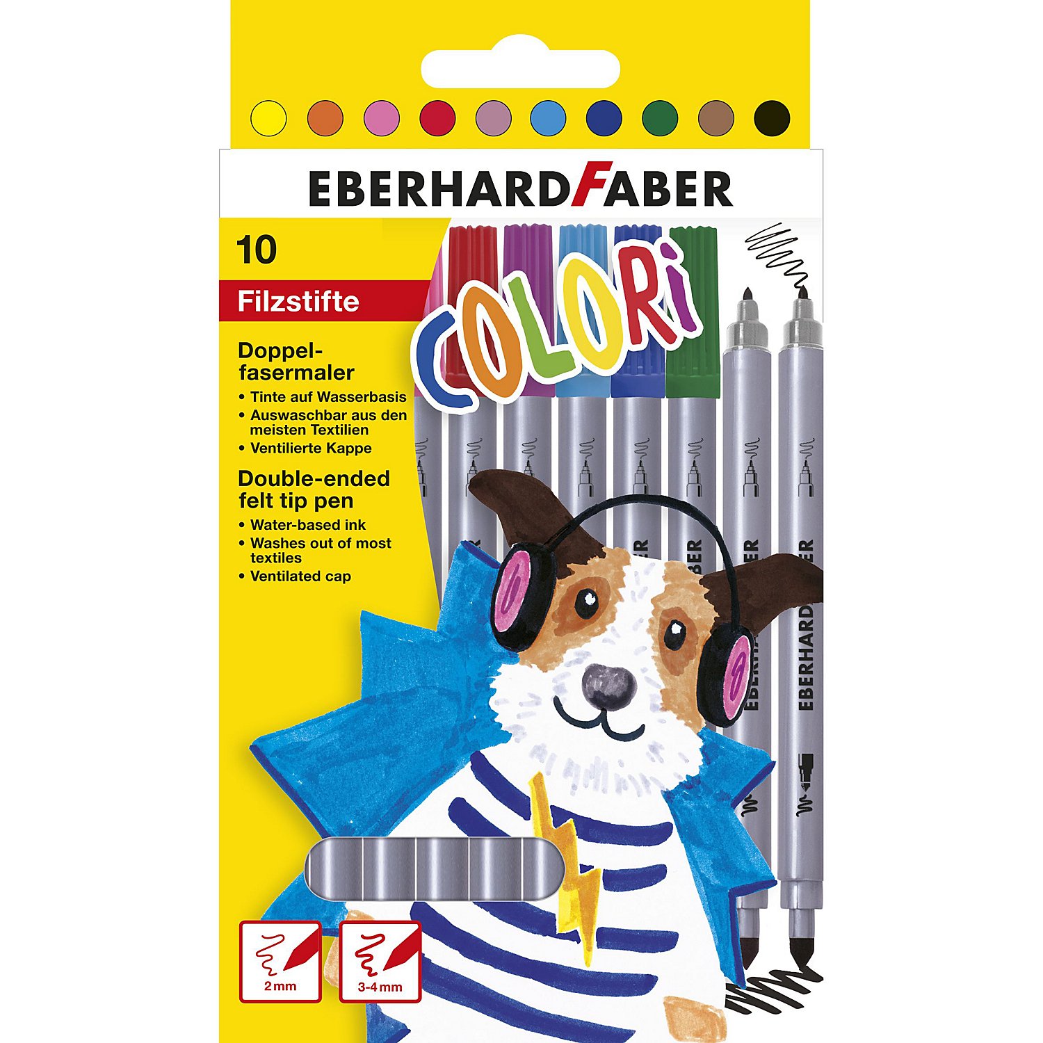 Filzstifte-Set, 2 verschiedene Spitzen, 10 Stifte