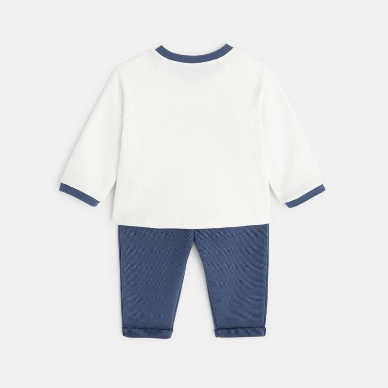 Sweat molleton et pantalon maille côtelée bleu naissance