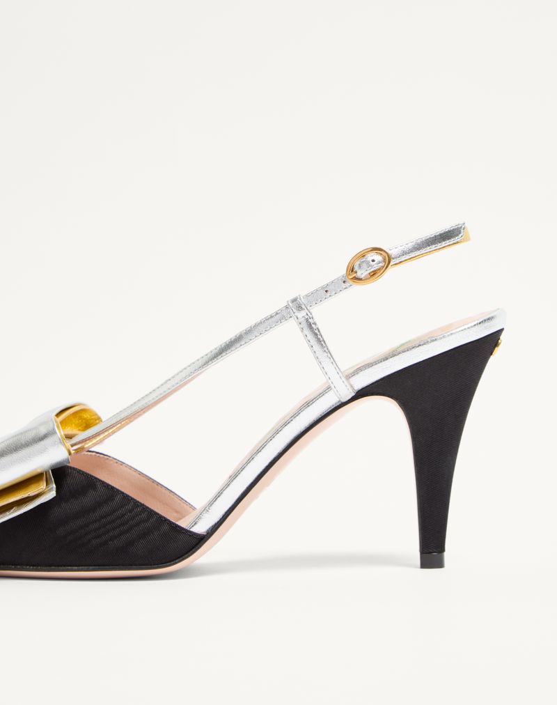 Bowow Slingback Decote Em Tecido Moiré 85mm