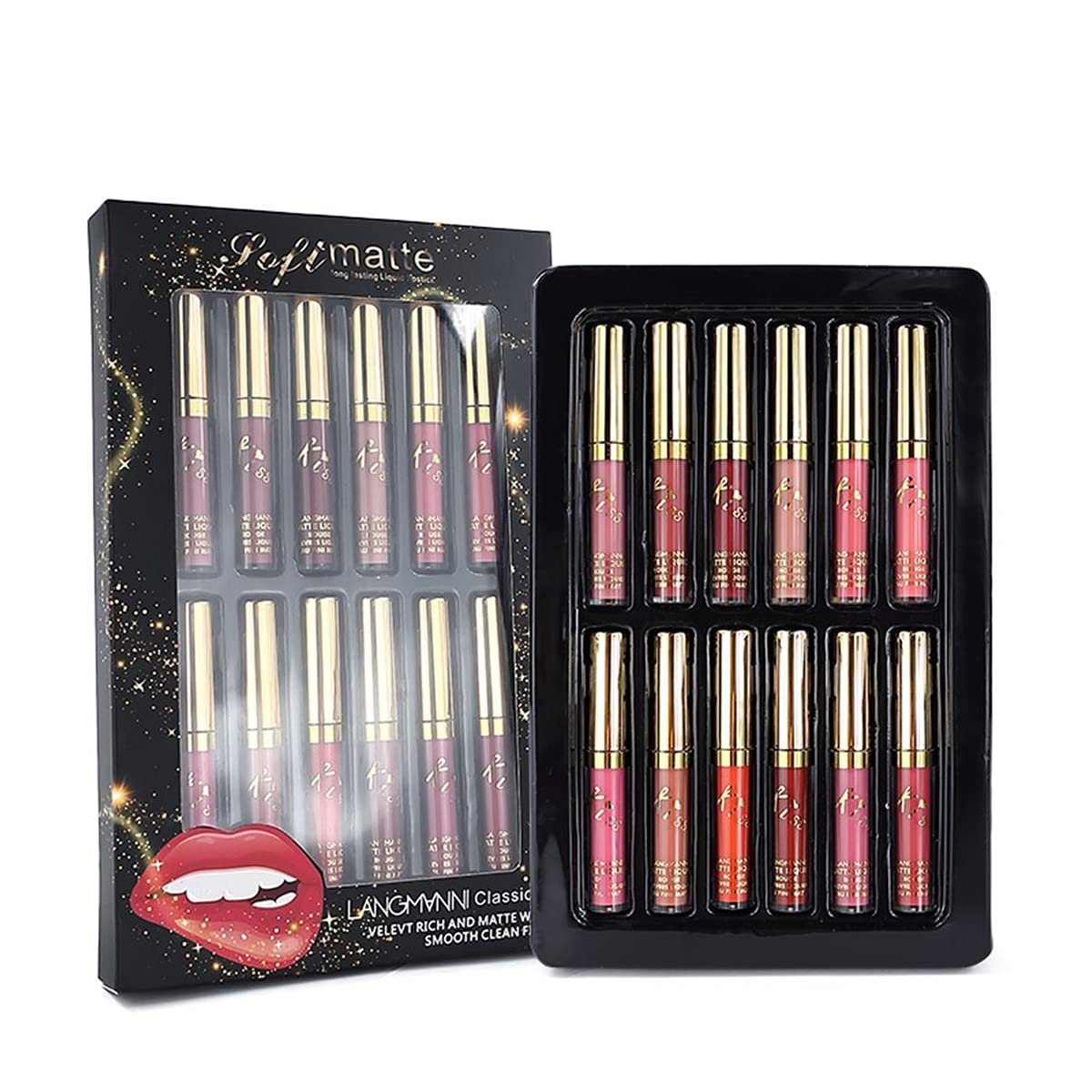 Haiaveng Lippenstift-Set 12-teiliges Lippenstift-Set, matt, wasserfest, langlebig