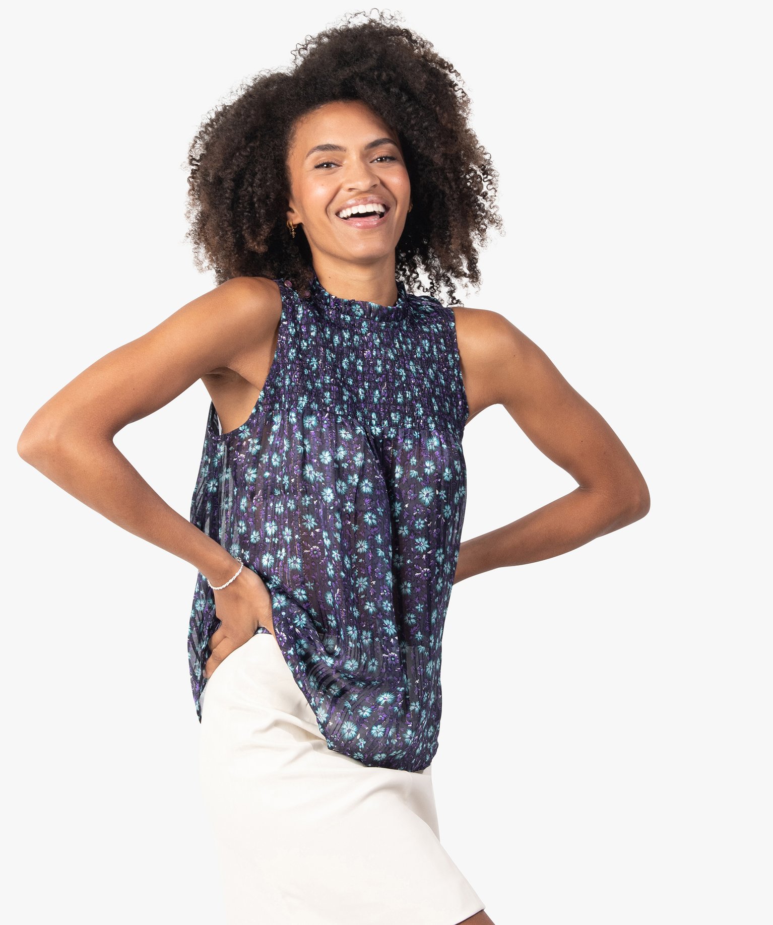 Blouse femme imprimée sans manches imprime | GEMO