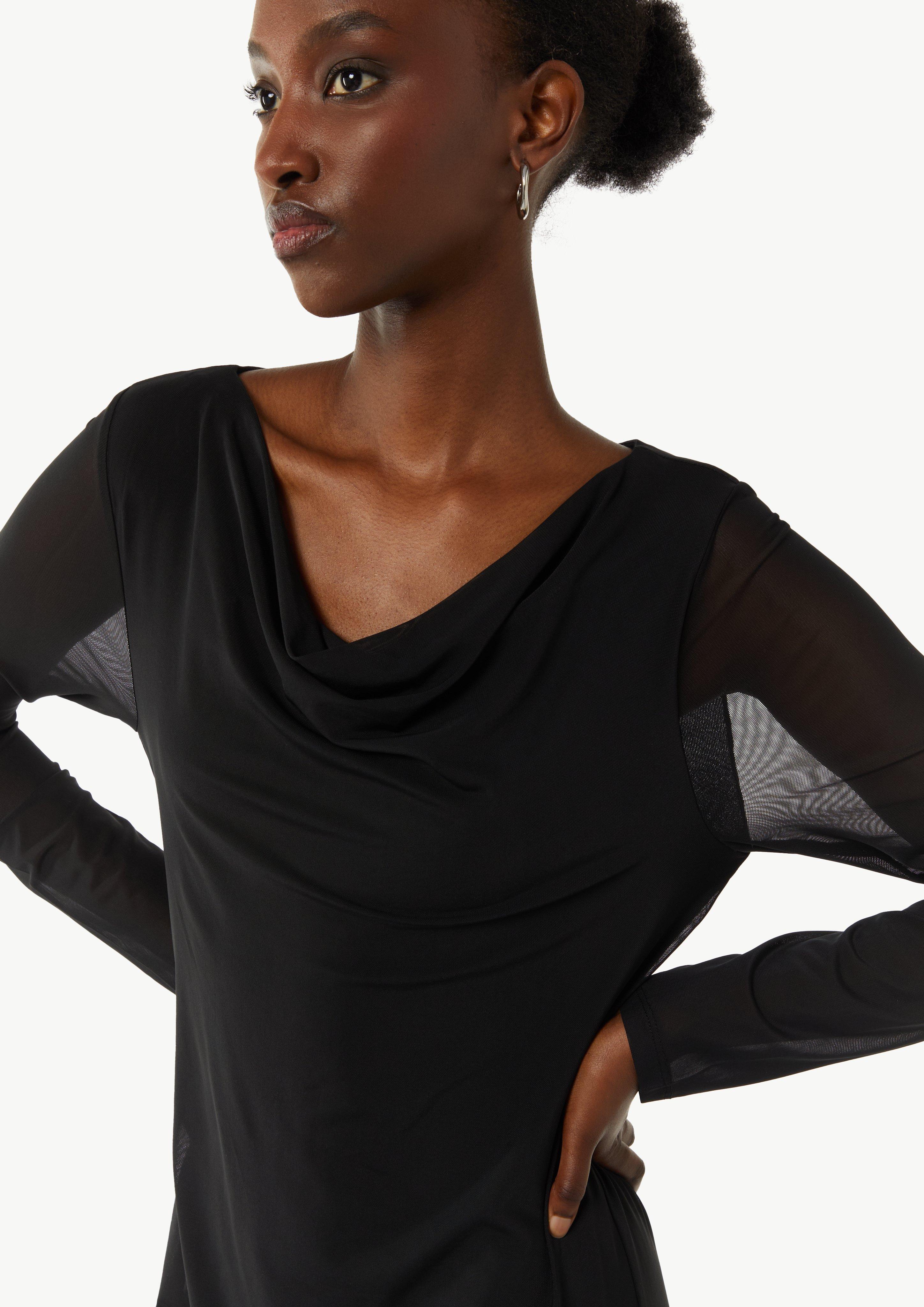 Mesh-Kleid im Slim Fit mit Wasserfall-Ausschnitt - schwarz