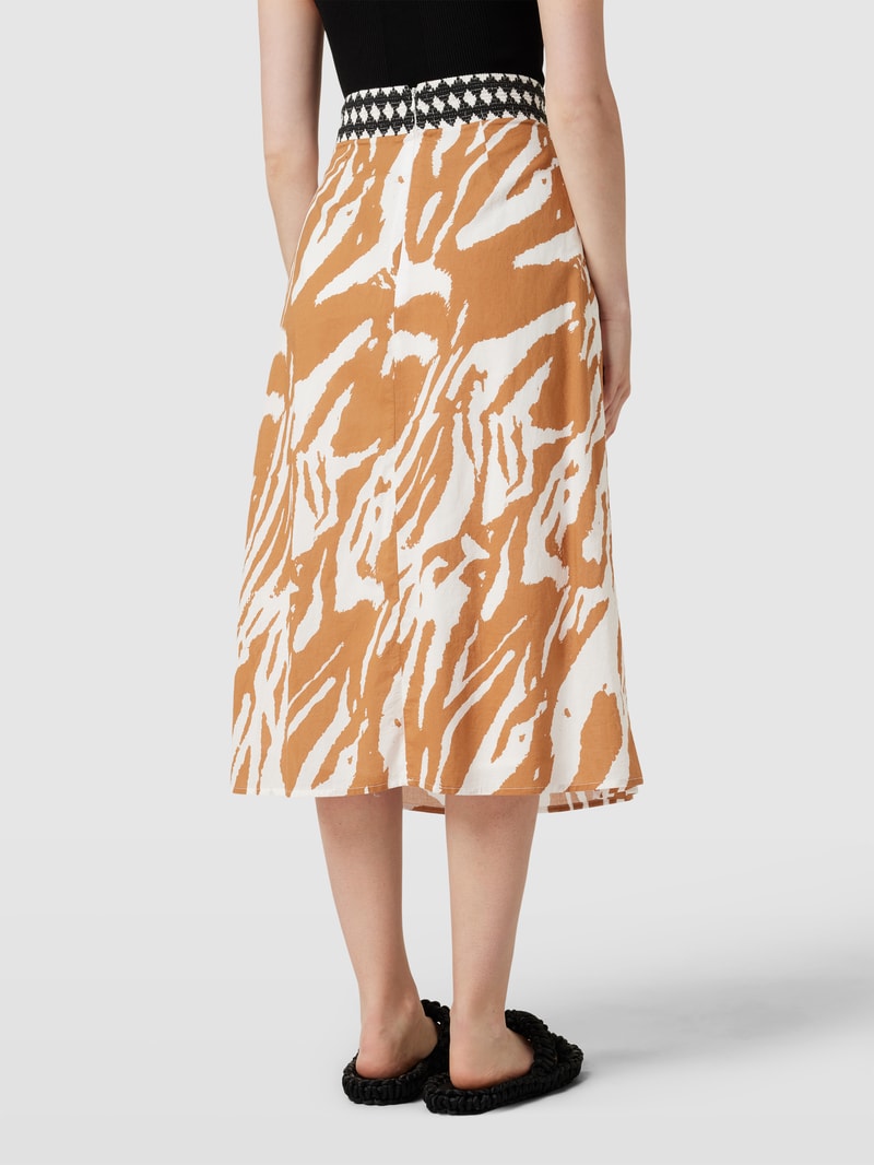 Midirock mit Allover-Muster und Kellerfalten in beige