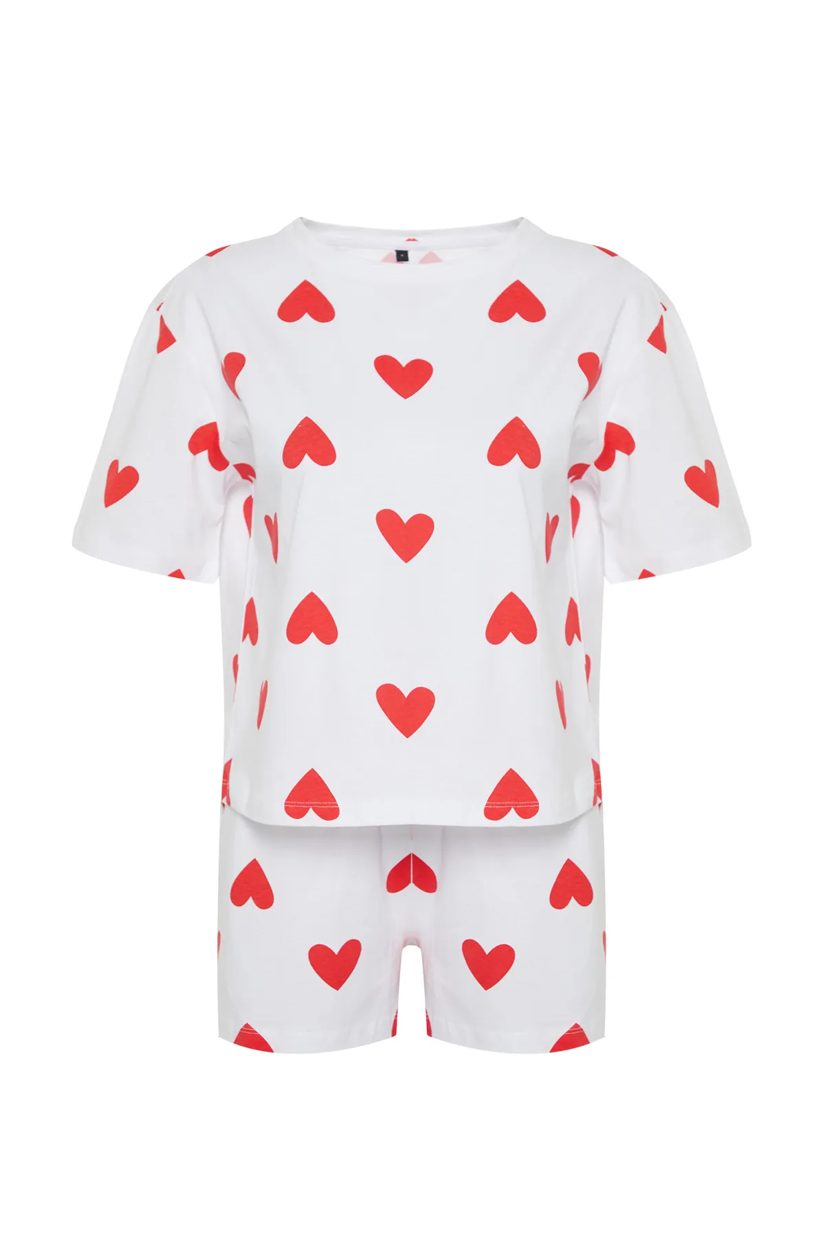 Trendyol Collection  Weißes Herz-Strick-Pyjama-Set aus 100 % Baumwolle THMSS24PT00029
