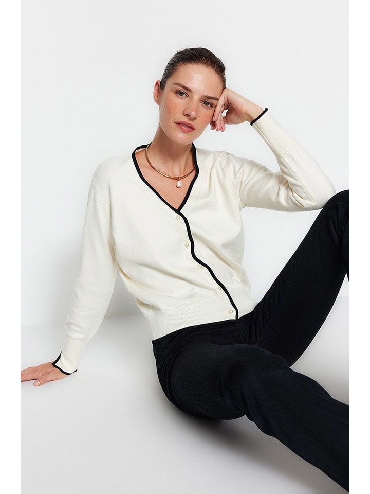 trendyol Cardigan in Creme/ Schwarz günstig kaufen