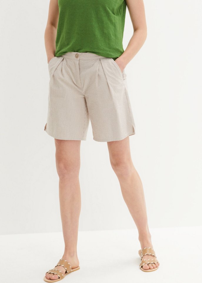 Gestreifte Seersucker-Shorts mit größenverstellbarem Bequembund