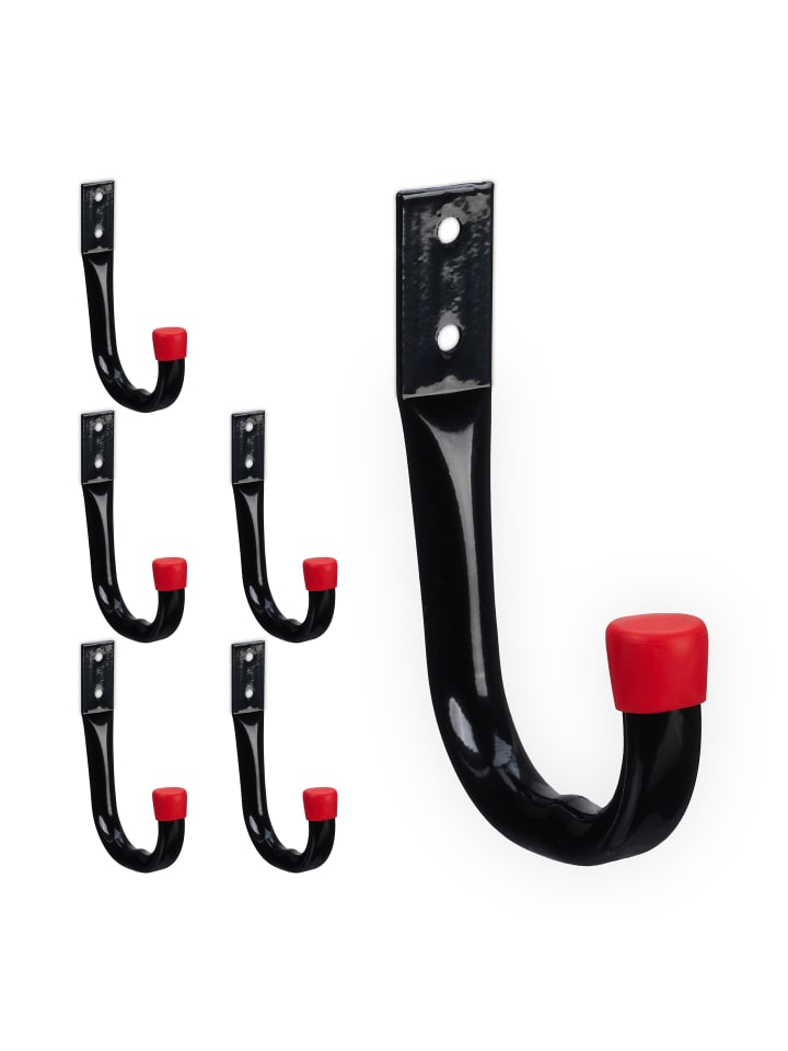 relaxdays 6 x Wandhaken in Schwarz/ Rot günstig kaufen onesize
