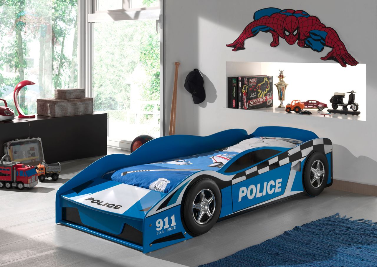 VIPACK Kinderbett Police Car 70 x 140 cm blau lackiert