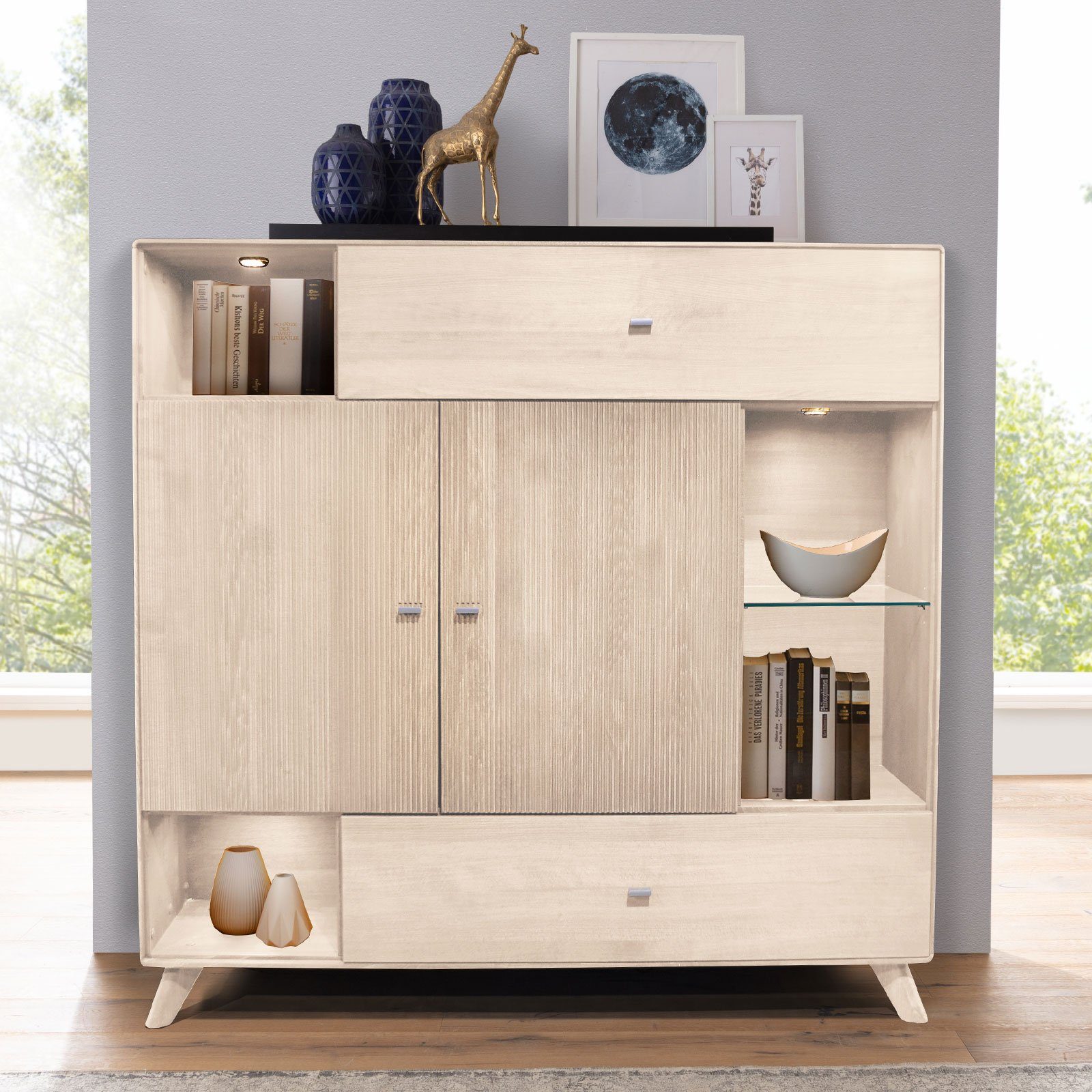 Casamia Highboard Highboard Hochanrichte Massivholz B 156 H 145cm Varese Kernbuche massi
