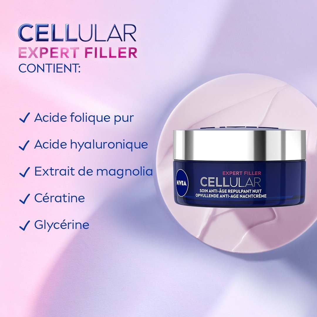 NIVEA Anti-Falten- und Anti-Aging-Nachtcreme mit Hyaluronsäure und Folsäure