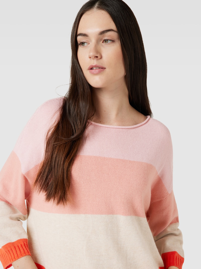 Strickpullover mit Blockstreifen in rosé