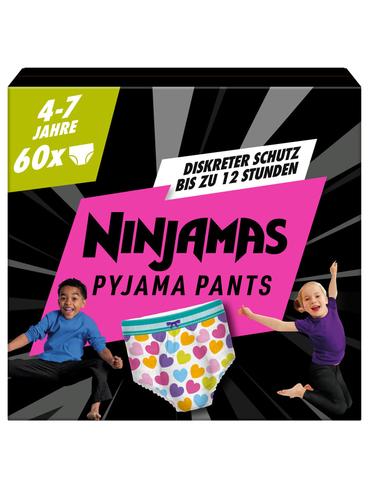 Pampers Ninjamas Pyjama Pants Herzen, 60 absorbierende Nachthöschen, 7 Jahre, 17kg-30kg günstig kaufen onesize