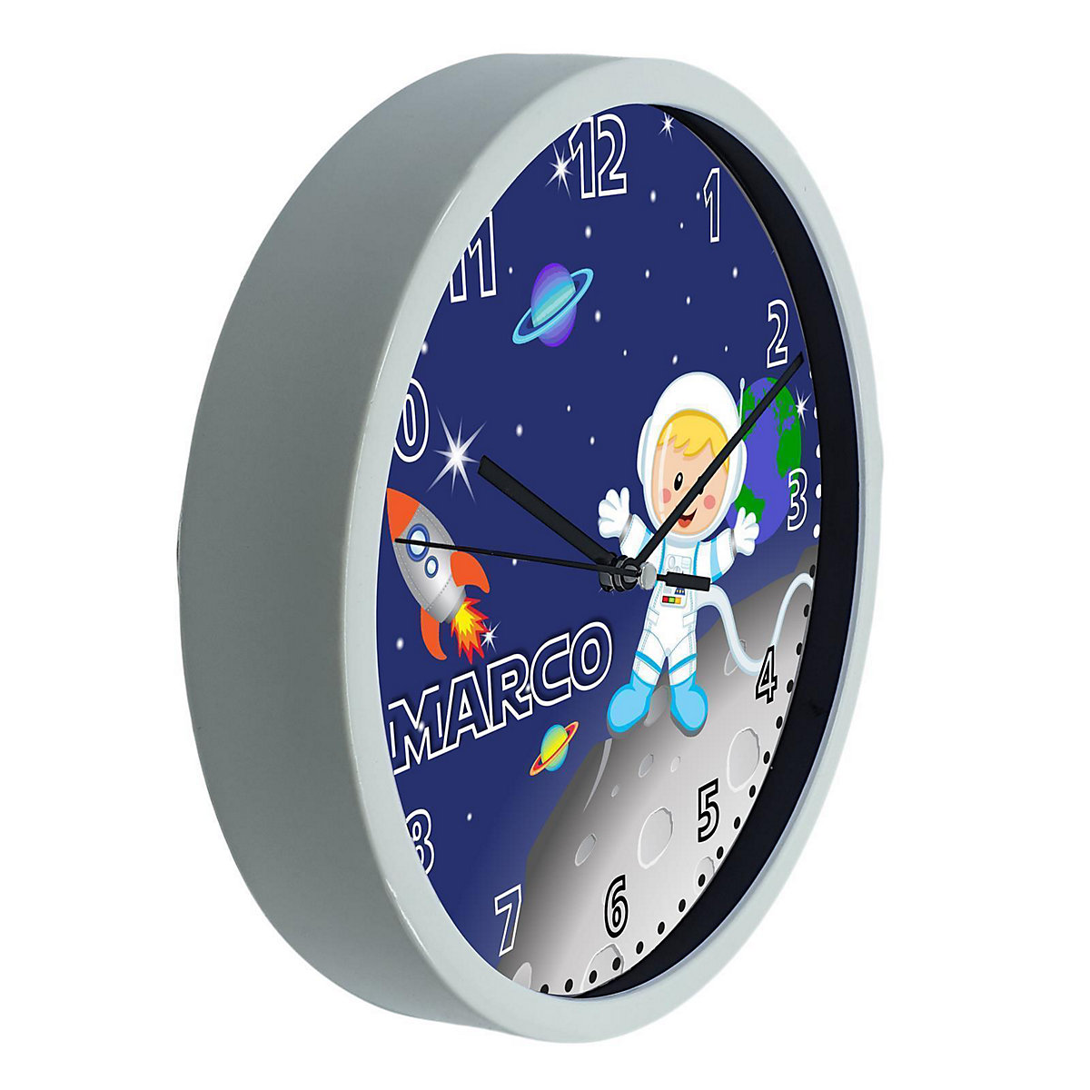 Kinder Wanduhr personalisiert mit Name Weltall