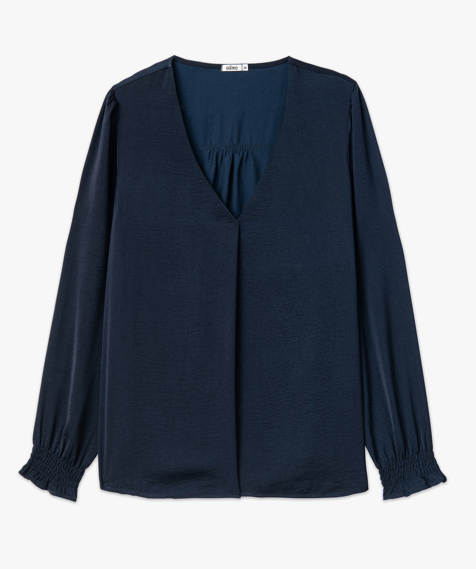 Blouse femme à manches longues avec col V bleu fonce | GEMO