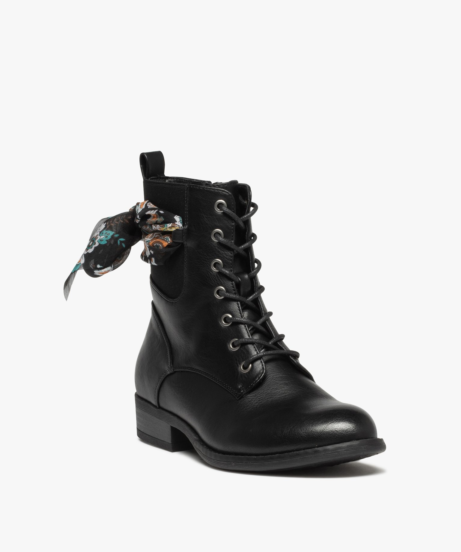 Bottines lacées à foulard noué femme noir | GEMO