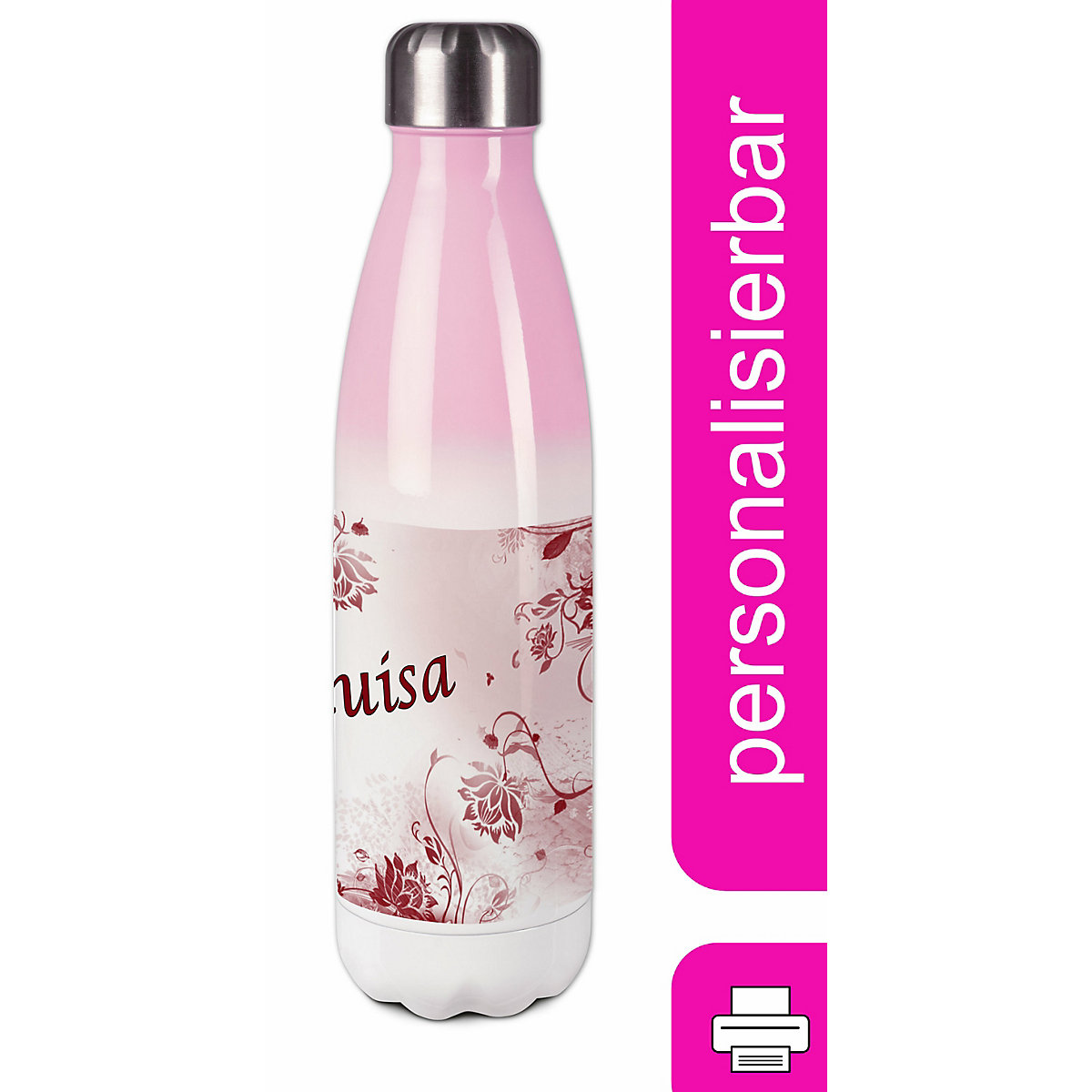 Edelstahl Kinder Thermoflasche / Trinkflasche bunt Blumenranke Farbe rot Spülmaschinenfest, Auslaufsicher, Bruchfest, Doppelwandig, Für Heißgetränke geeignet, Mit Deckel, Isoliert