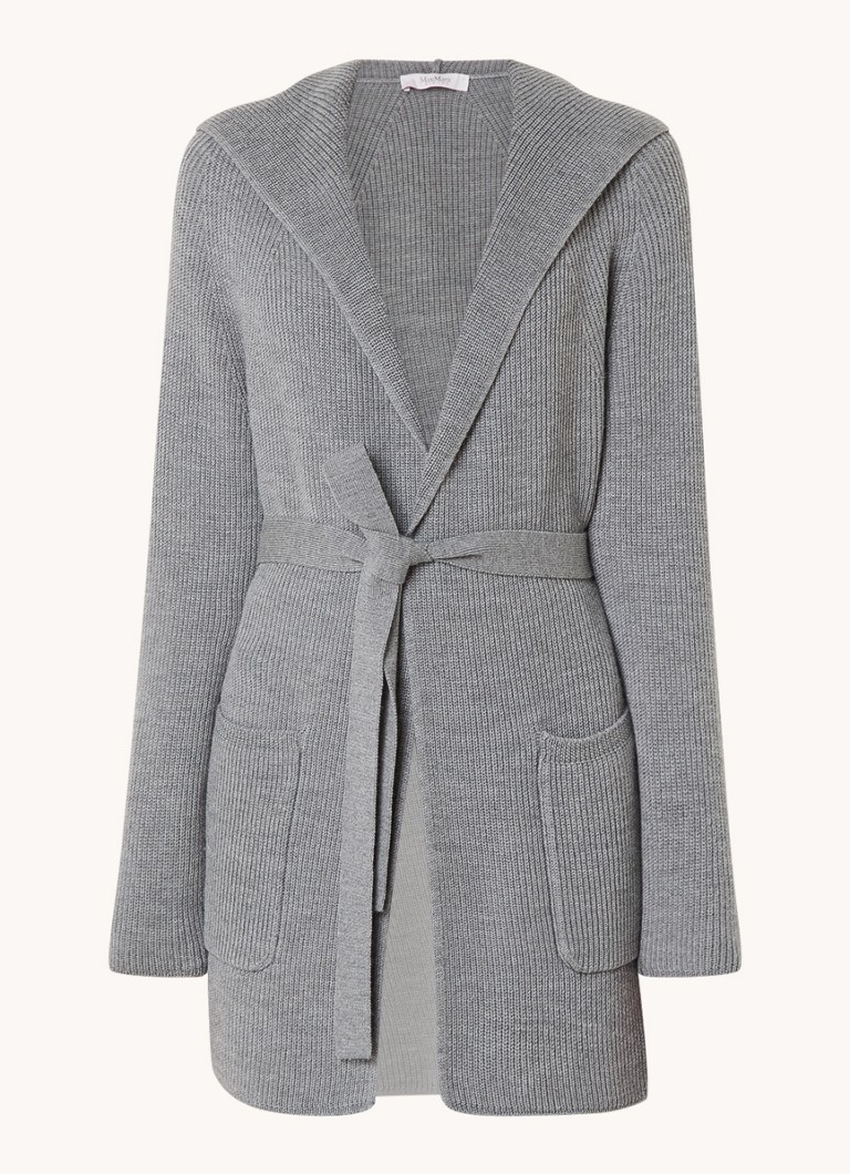 MaxMara Finezza -ribineuleinen neuletakki villaa, jossa huppu