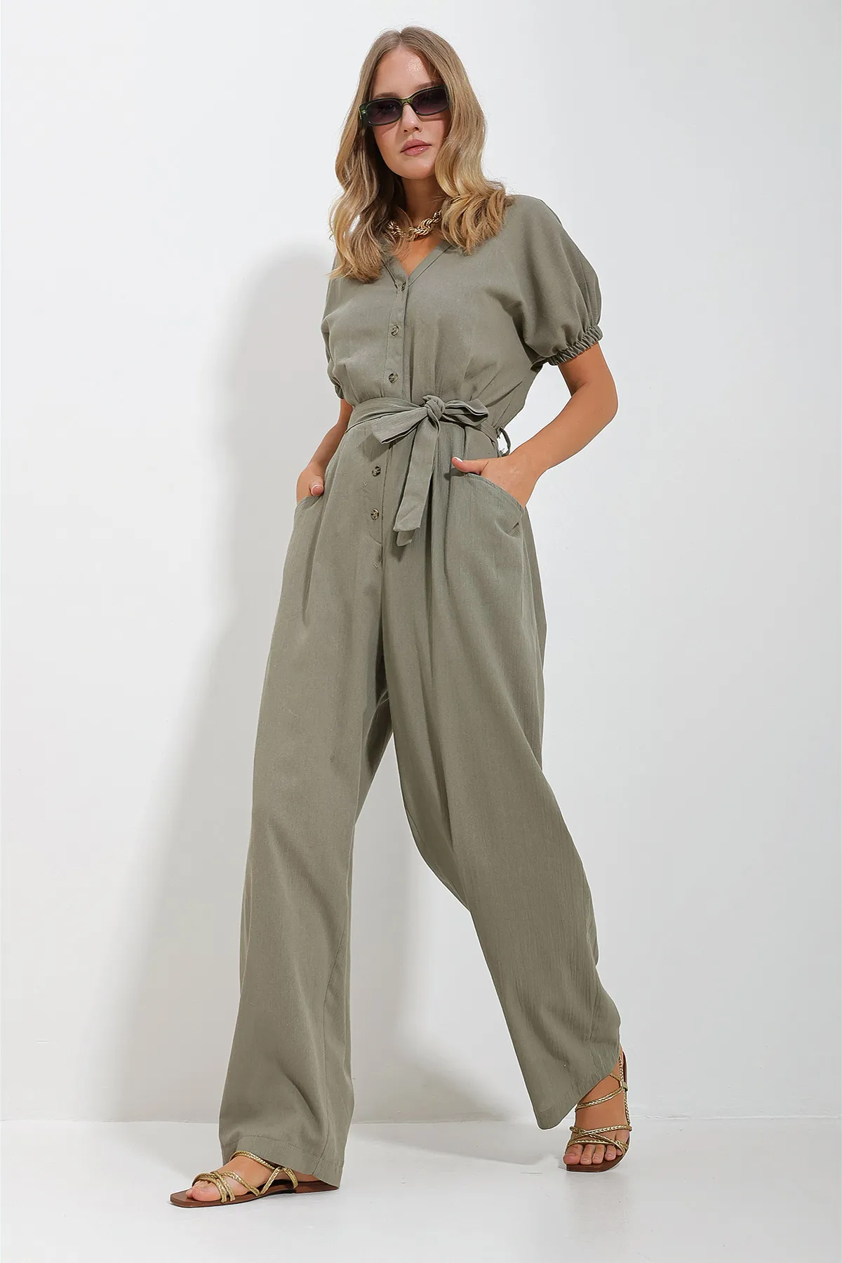 Trend Alaçatı Stili  Jumpsuit - Khaki - Regular Fit