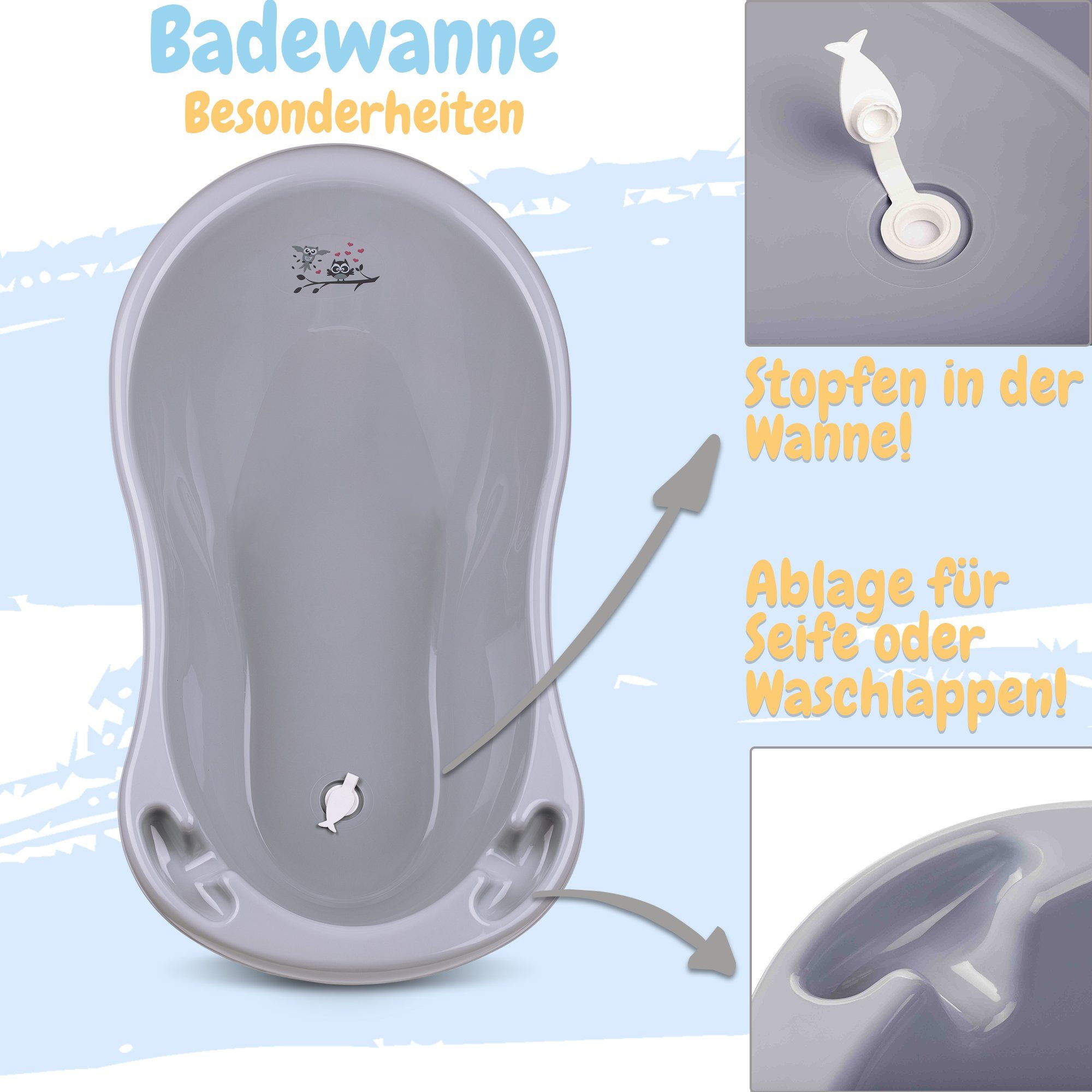 Babykajo Babybadewanne, (Set, 3-tlg), Baby Wanne, Wanneneinsatz, Kapuzenhandtuch