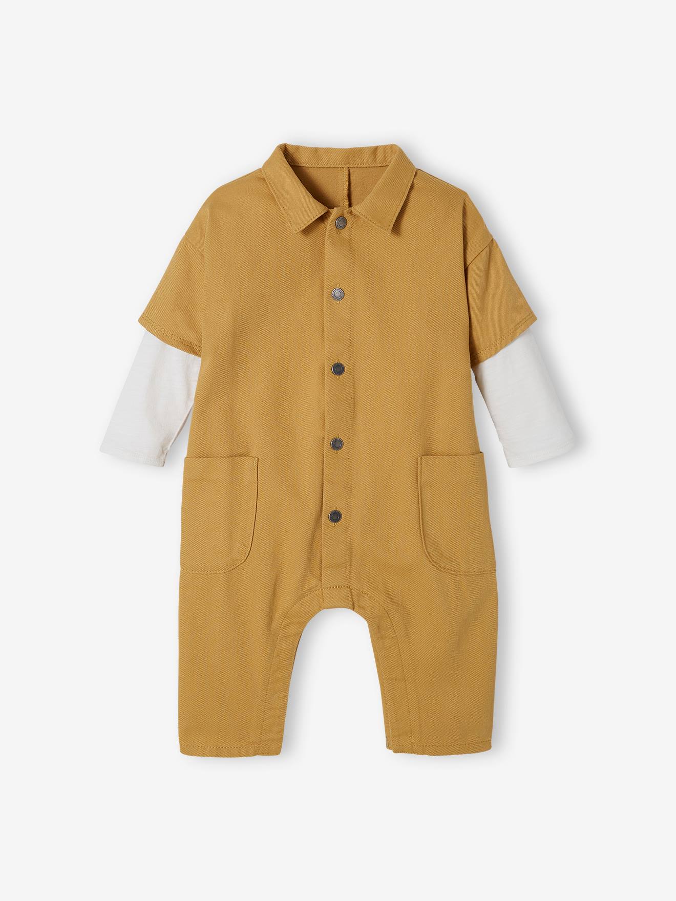 Combinaison bébé effet 2 en 1 moutarde