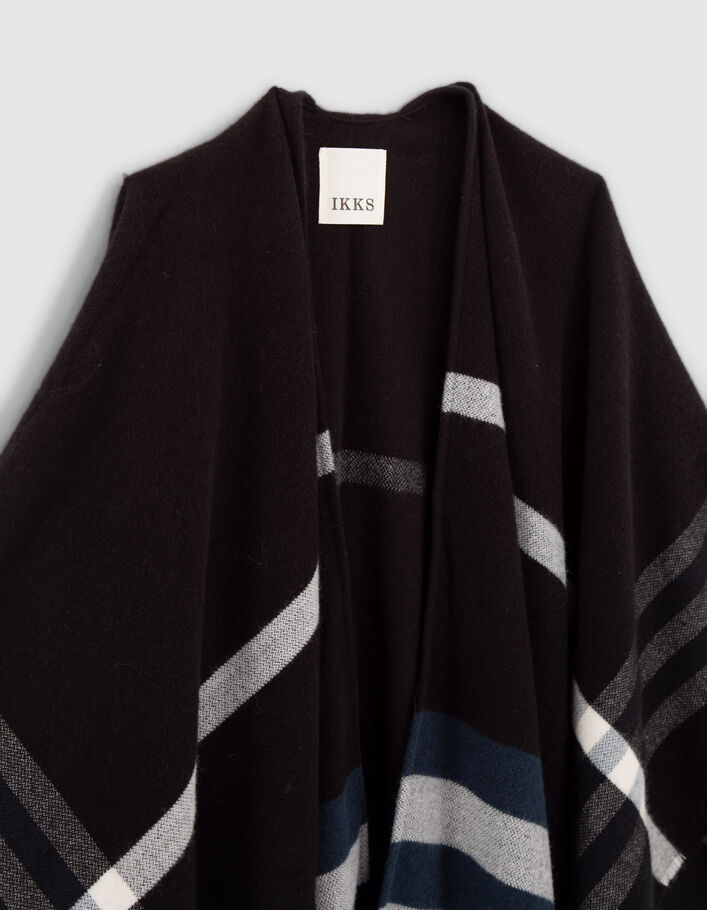 Poncho noir à motif carreaux Femme