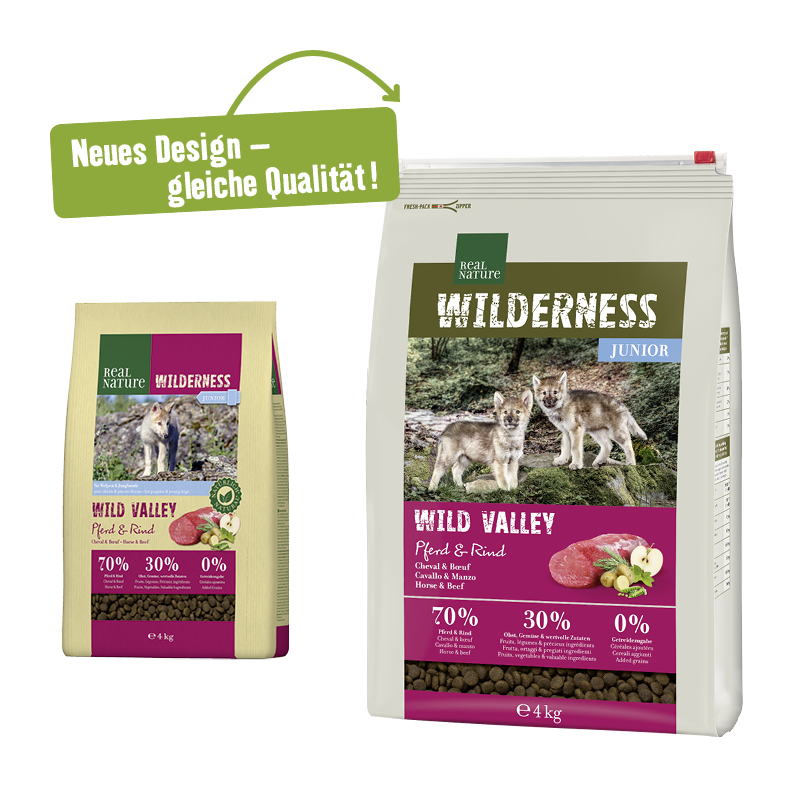 REAL NATURE Hundetrockenfutter REAL NATURE WILDERNESS Junior Wild Valley Pferd & Rind 4 kg
