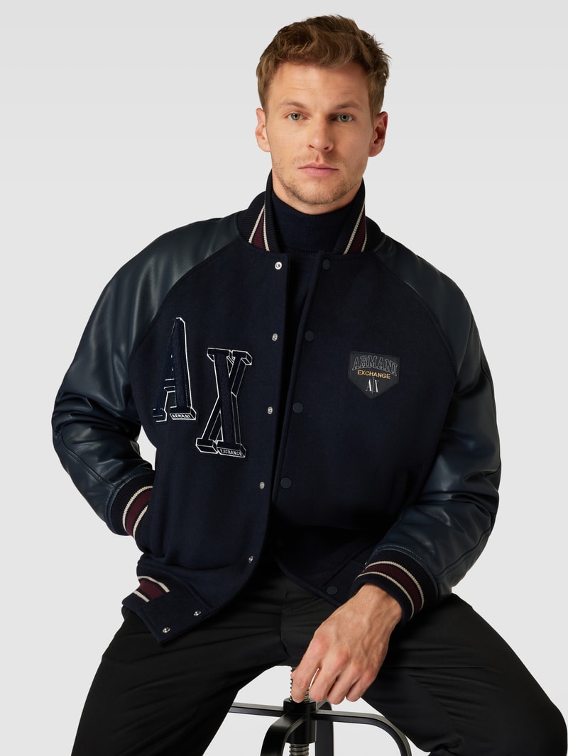 College-Jacke mit Label-Print in dunkelblau