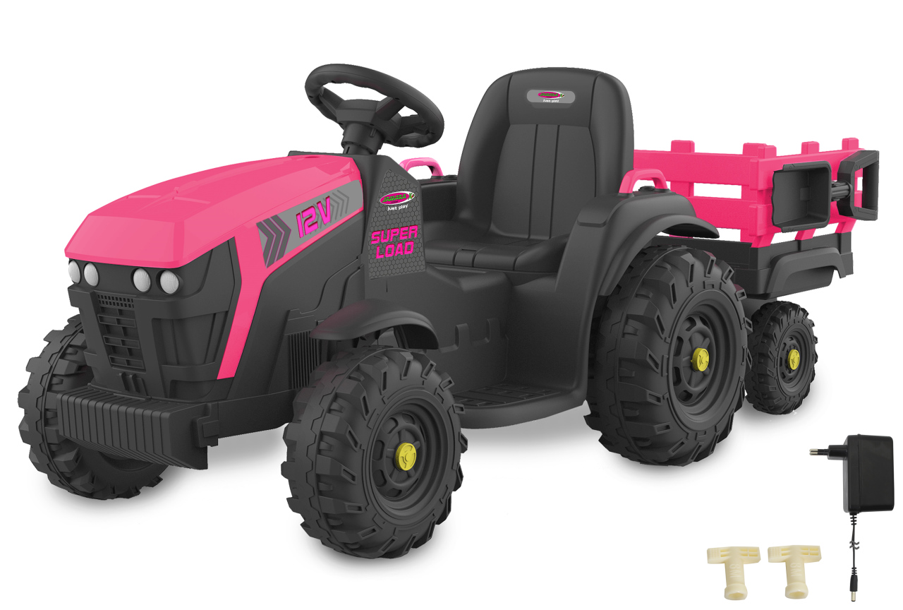 Jamara e.K. JAMARA-460897-Ride-on Traktor Super Load mit Anhänger pink 12V