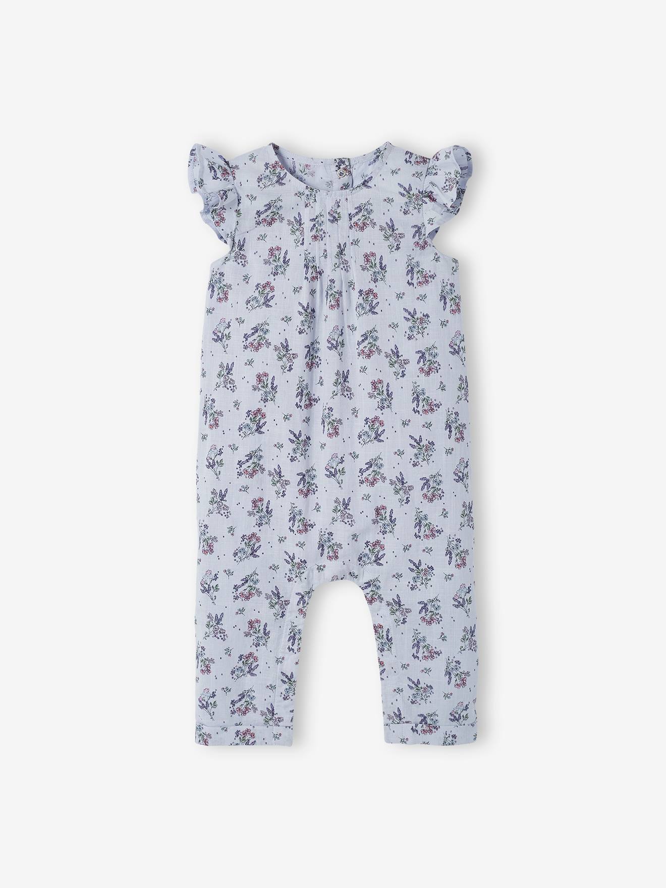Ensemble combinaison + bandeau imprimés bébé fille bleu ciel