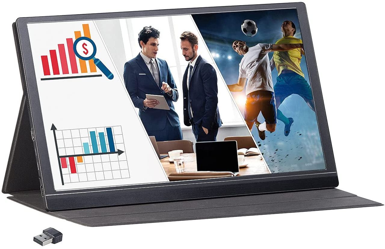 auvisio EZM-210 (ZX-5076-675)   WLAN-Stick Tragbarer Monitor Mobiler Full-HD-IPS-Monitor, 39,6 cm 15.6