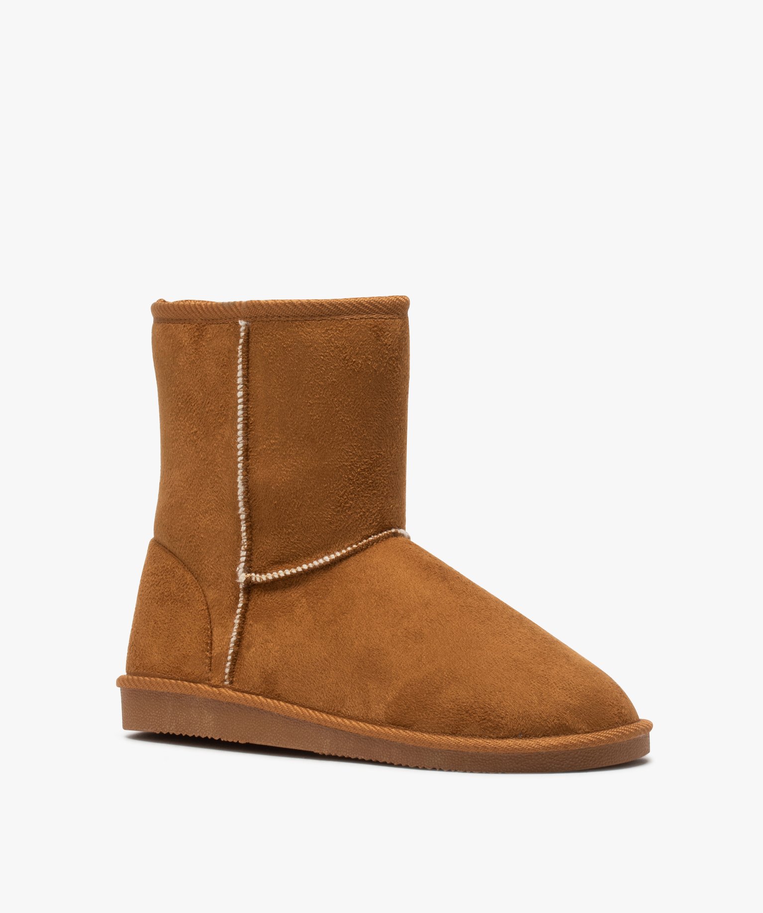 Boots fourrées femme à talon plat dessus suédine unie marron | GEMO