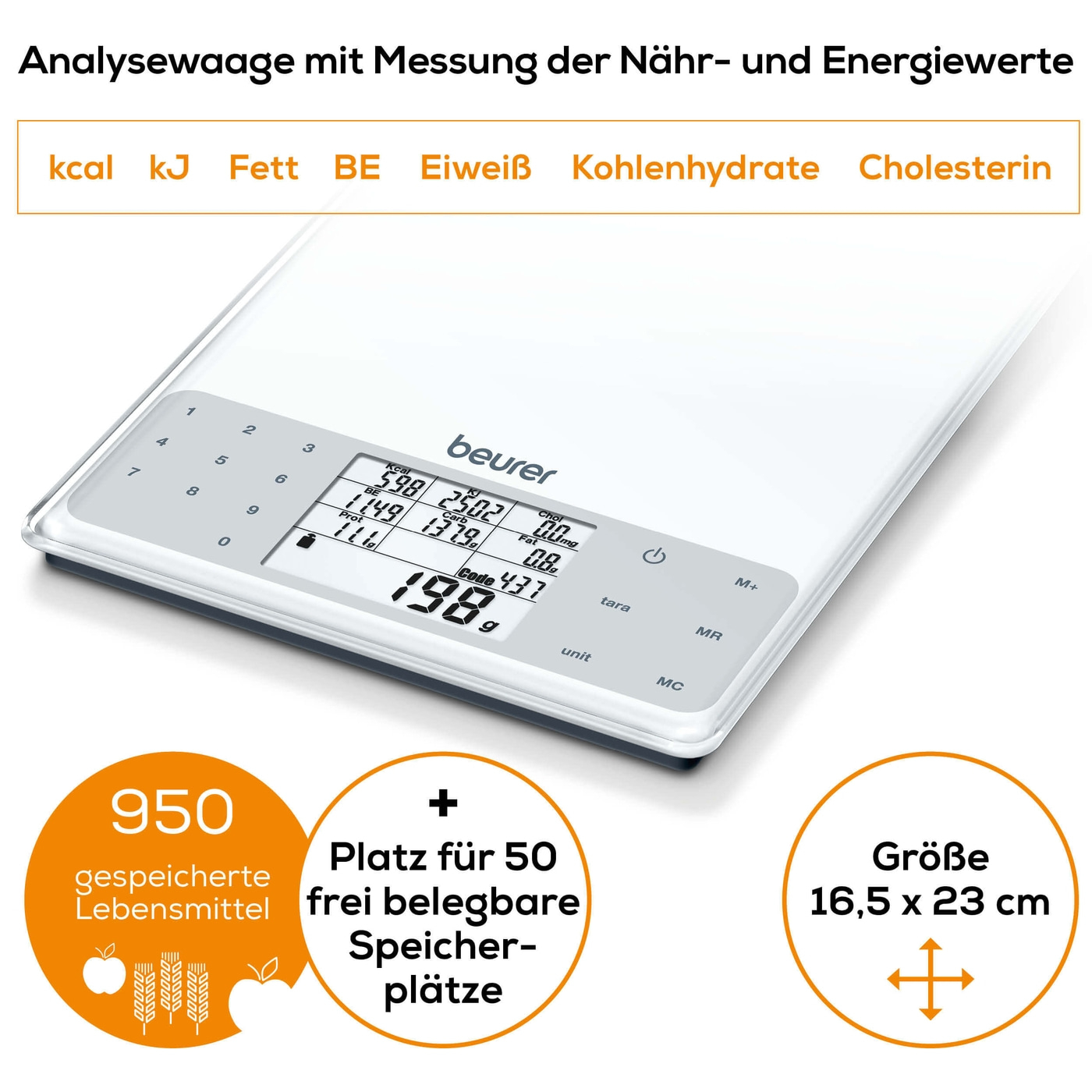 Beurer Nährwert-Analysewaage - DS 61-Diätwaage für Nährwert-Analysen von 950 Lebensmitteln