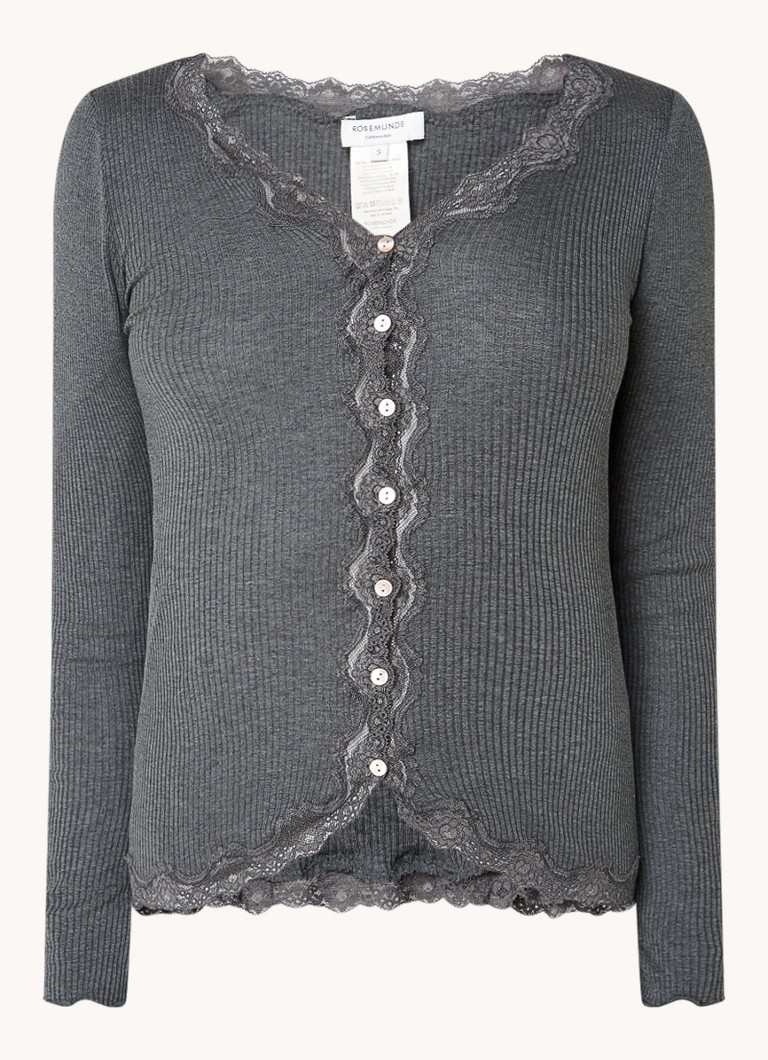 Rosemunde Babette -uurrettu neuletakki silkkisekoitteesta, jossa pitsikoristeita