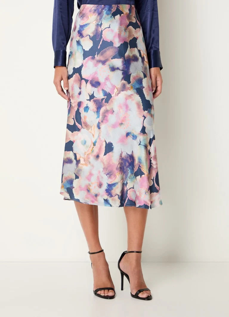 Fustă midi din satin cu imprimeu floral Rails Ayna