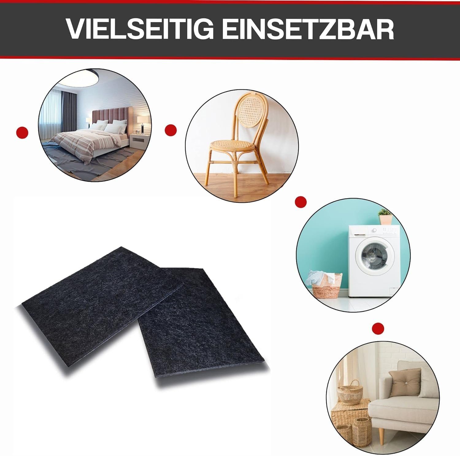 ToCi Filzgleiter Filzgleiter 8er Set Schwarz 200x150mm anpassbar für Möbel Bodenschutz