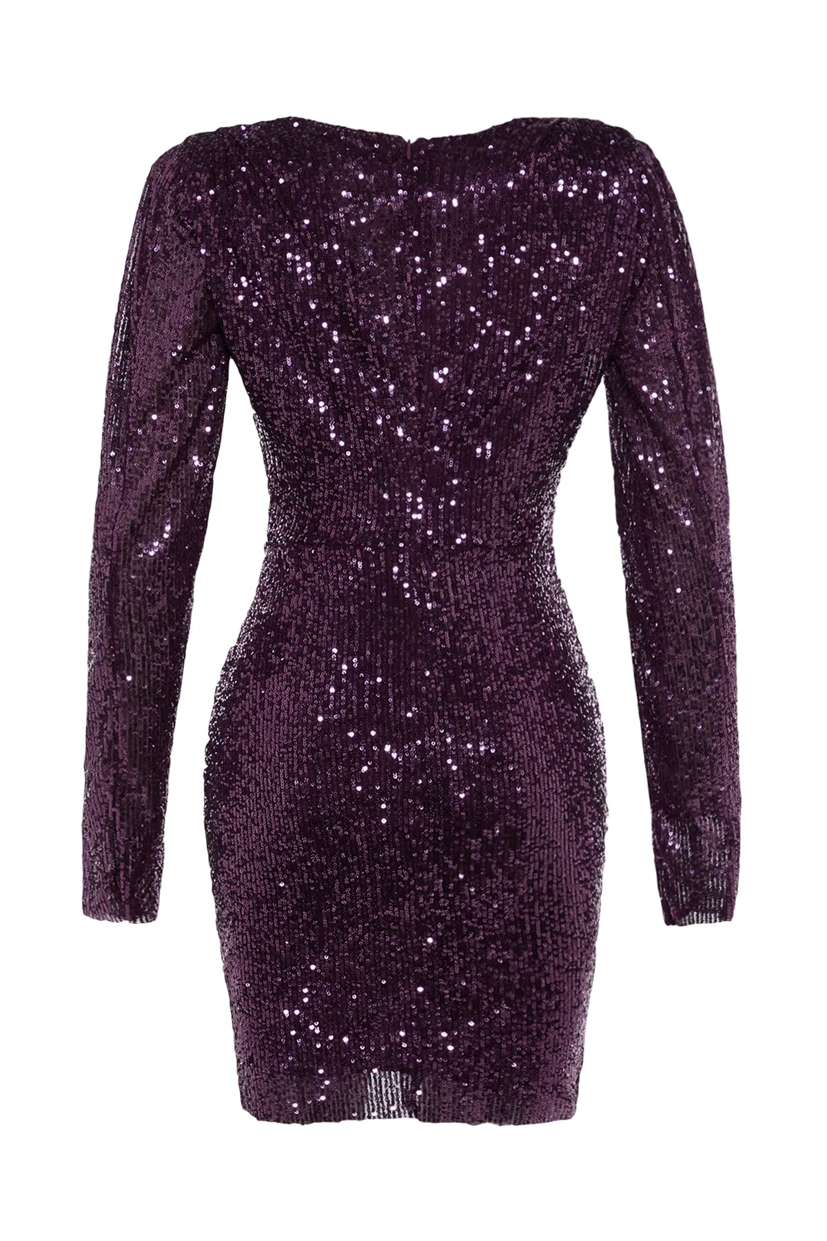 Trendyol Collection  Elegantes Abendkleid mit drapierten Pailletten in Pflaume TPRAW20EL0505
