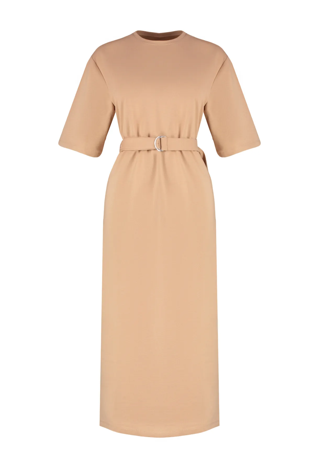 Trendyol Modest  Beiges ungefüttertes, schlichtes 2-fädiges Hijab-Kleid aus Strick TCTSS24EB00108