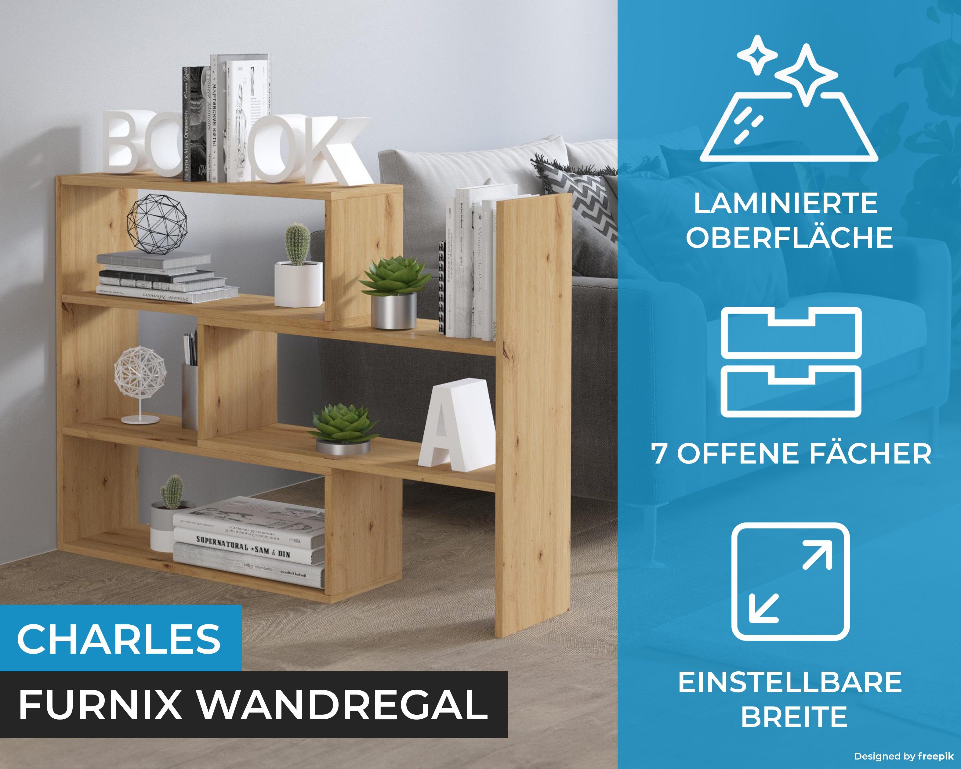 Furnix Raumteiler CHARLES Wandregal ausziehbar Bücherregal Auswahl, 3 Varianten in je 3 Farben