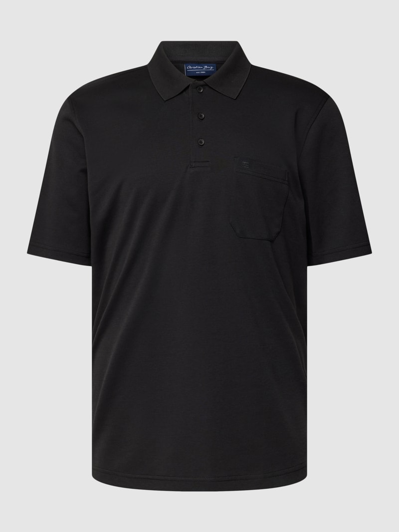 Poloshirt mit kurzer Knopfleiste und Logo-Stickerei in schwarz