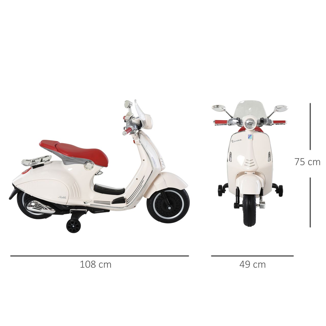 HOMCOM Elektrofahrzeug, Kinderfahrzeug, Kindermotorrad, Elektro-Motorrad mit MP3-Musik Beleuchtung, 3-6 Jahre, PP, Weiß, 108 x 49 x 75 cm